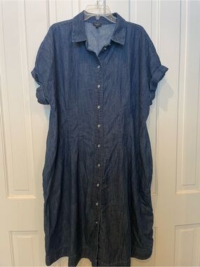 Talbots Dark Blue Denim Midi Shirt Dress